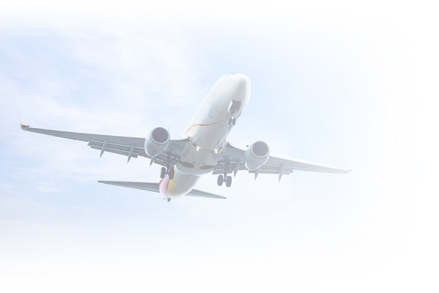 A page-spanning banner featuring a commercial passenger aeroplane on the left, and a commercial passenger train on the right.