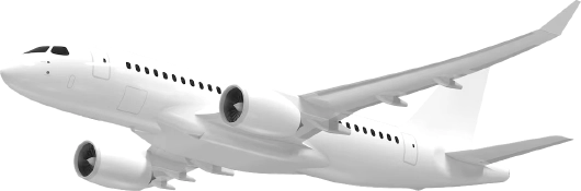 Aviation Industry A white commercial passenger aeroplane on a dark blue background.