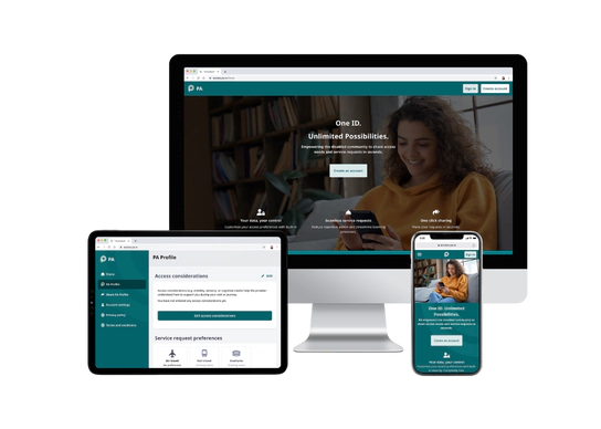 A tablet, desktop and smartphone displaying different PA Access Link pages.
